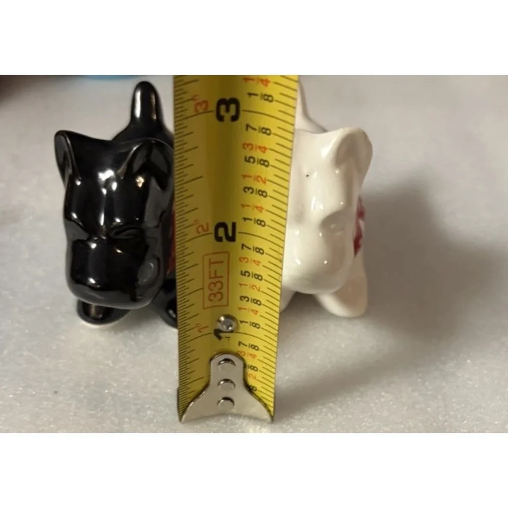 Vintage Japan Scottie Dog Salt Pepper Shakers Black White Red Polka Dot Bow